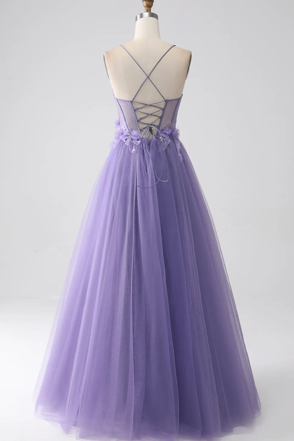 Roxo A-Line Espaghetti Straps Corset Prom Dress com flores 3D