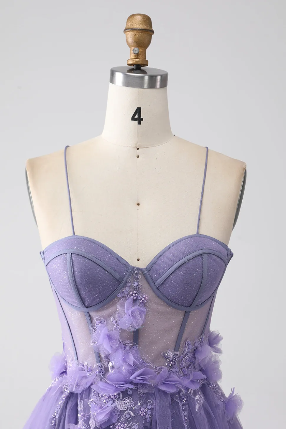Roxo A-Line Espaghetti Straps Corset Prom Dress com flores 3D