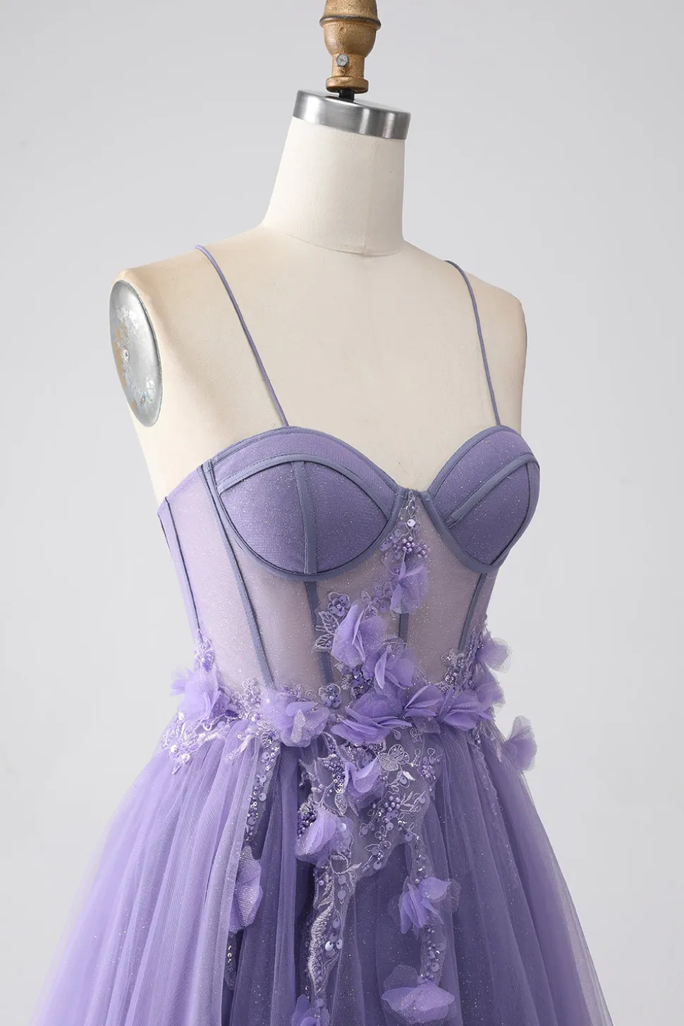 Roxo A-Line Espaghetti Straps Corset Prom Dress com flores 3D