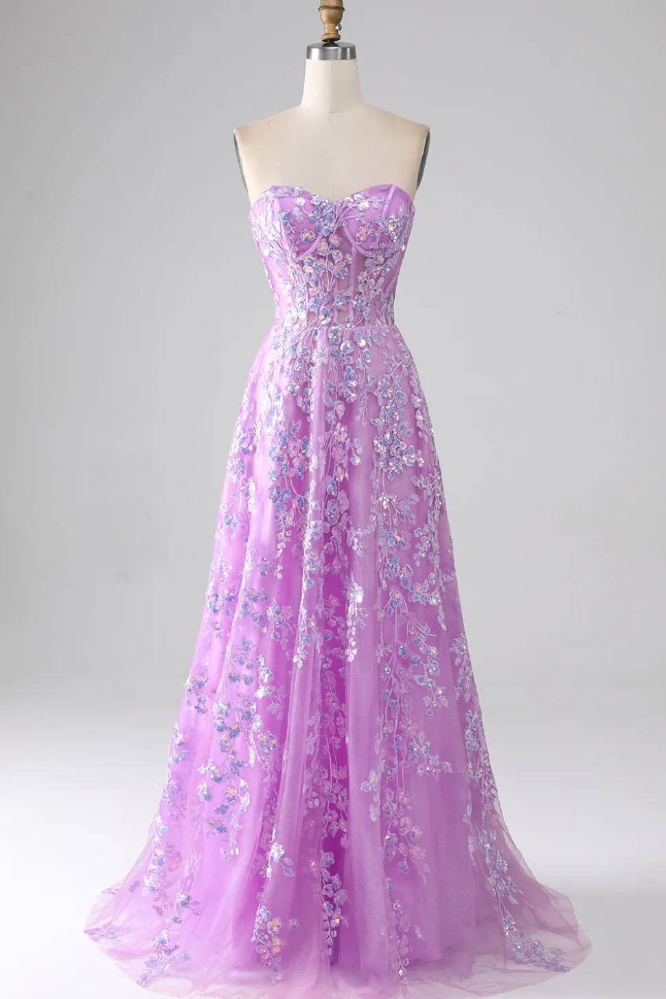 Roxo A-Line Strapless Corset Prom Dress com Appliques