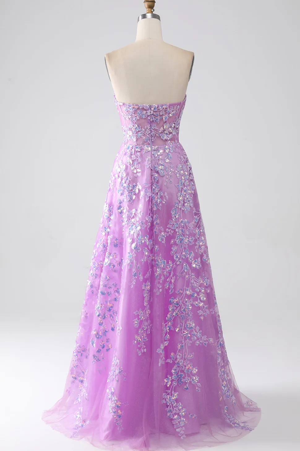 Roxo A-Line Strapless Corset Prom Dress com Appliques