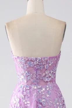 Roxo A-Line Strapless Corset Prom Dress com Appliques