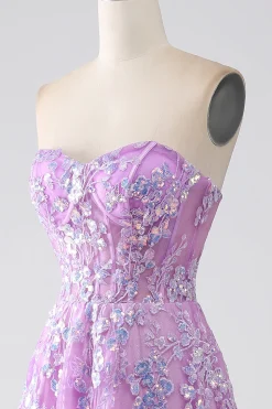 Roxo A-Line Strapless Corset Prom Dress com Appliques