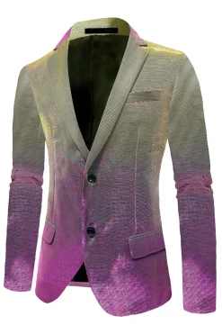 Roxo Amarelo Notched Lapela Masculino Prom Blazer