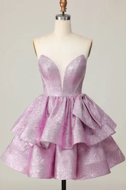Roxo Claro De Baile/Princesa Plissado Vestidos Cocktail com Arco