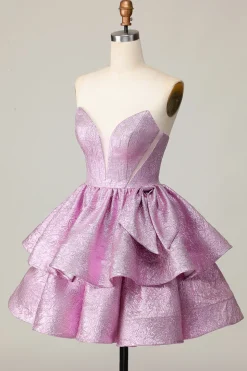 Roxo Claro De Baile/Princesa Plissado Vestidos Cocktail com Arco