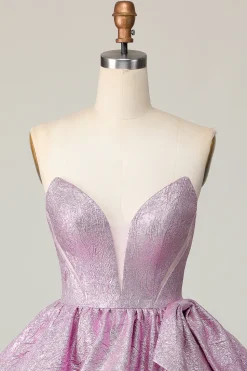 Roxo Claro De Baile/Princesa Plissado Vestidos Cocktail com Arco