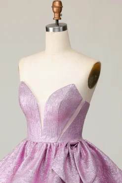 Roxo Claro De Baile/Princesa Plissado Vestidos Cocktail com Arco