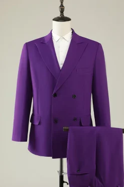 Roxo Duplo Peito 3 Peças Fato de Festa