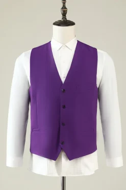 Roxo Duplo Peito 3 Peças Fato de Festa