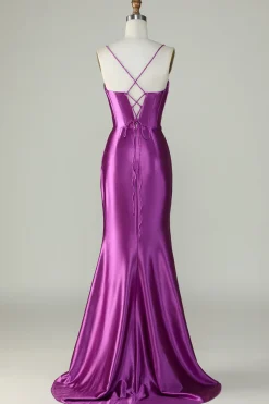 Roxo Escuro Cintas de Espaguete Sereia Vestido de Baile