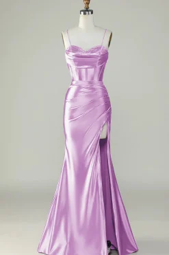 Roxo Escuro Cintas de Espaguete Sereia Vestido de Baile