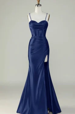 Roxo Escuro Cintas de Espaguete Sereia Vestido de Baile