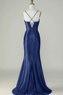 Roxo Escuro Cintas de Espaguete Sereia Vestido de Baile