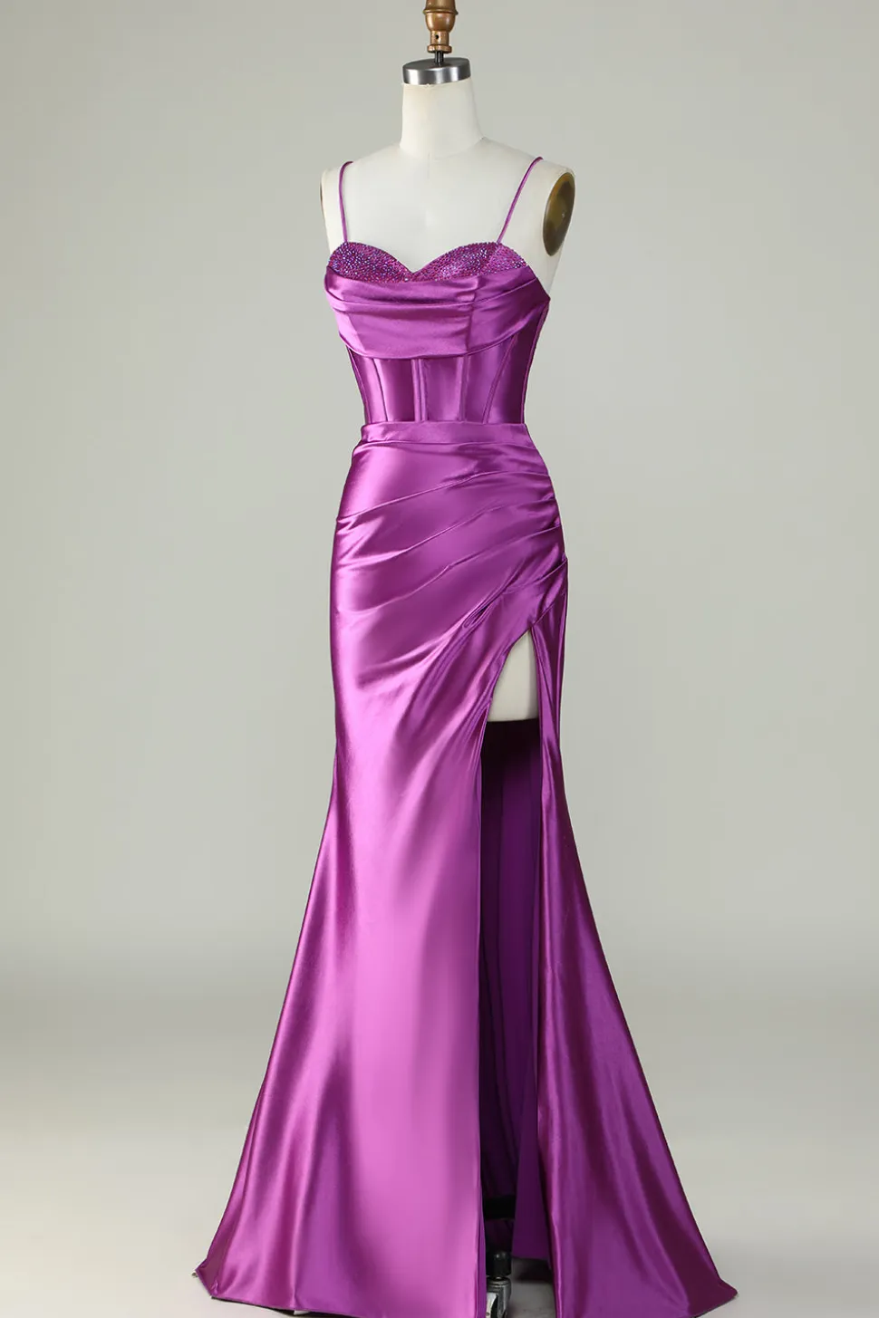 Roxo Escuro Cintas de Espaguete Sereia Vestido de Baile
