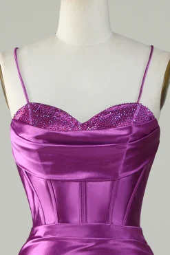 Roxo Escuro Cintas de Espaguete Sereia Vestido de Baile