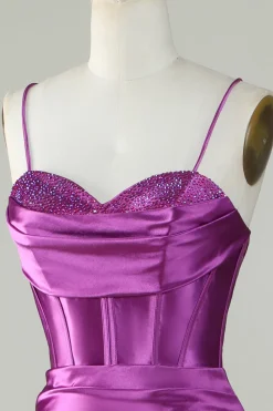 Roxo Escuro Cintas de Espaguete Sereia Vestido de Baile