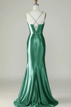 Roxo Escuro Cintas de Espaguete Sereia Vestido de Baile