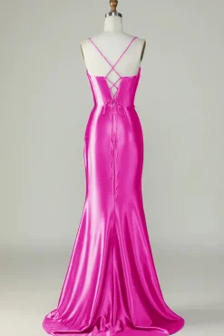 Roxo Escuro Cintas de Espaguete Sereia Vestido de Baile