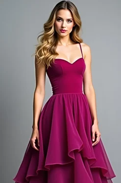 Roxo Escuro Organza Uma Linha Esparguete Correias Vestido Formal