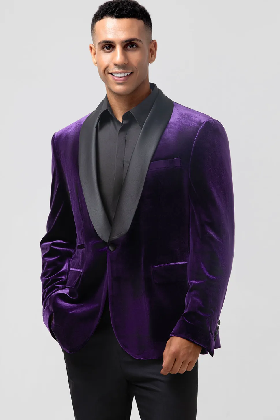 Roxo Escuro Xale Lapela Um Botão Masculino Prom Blazer