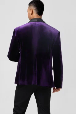 Roxo Escuro Xale Lapela Um Botão Masculino Prom Blazer