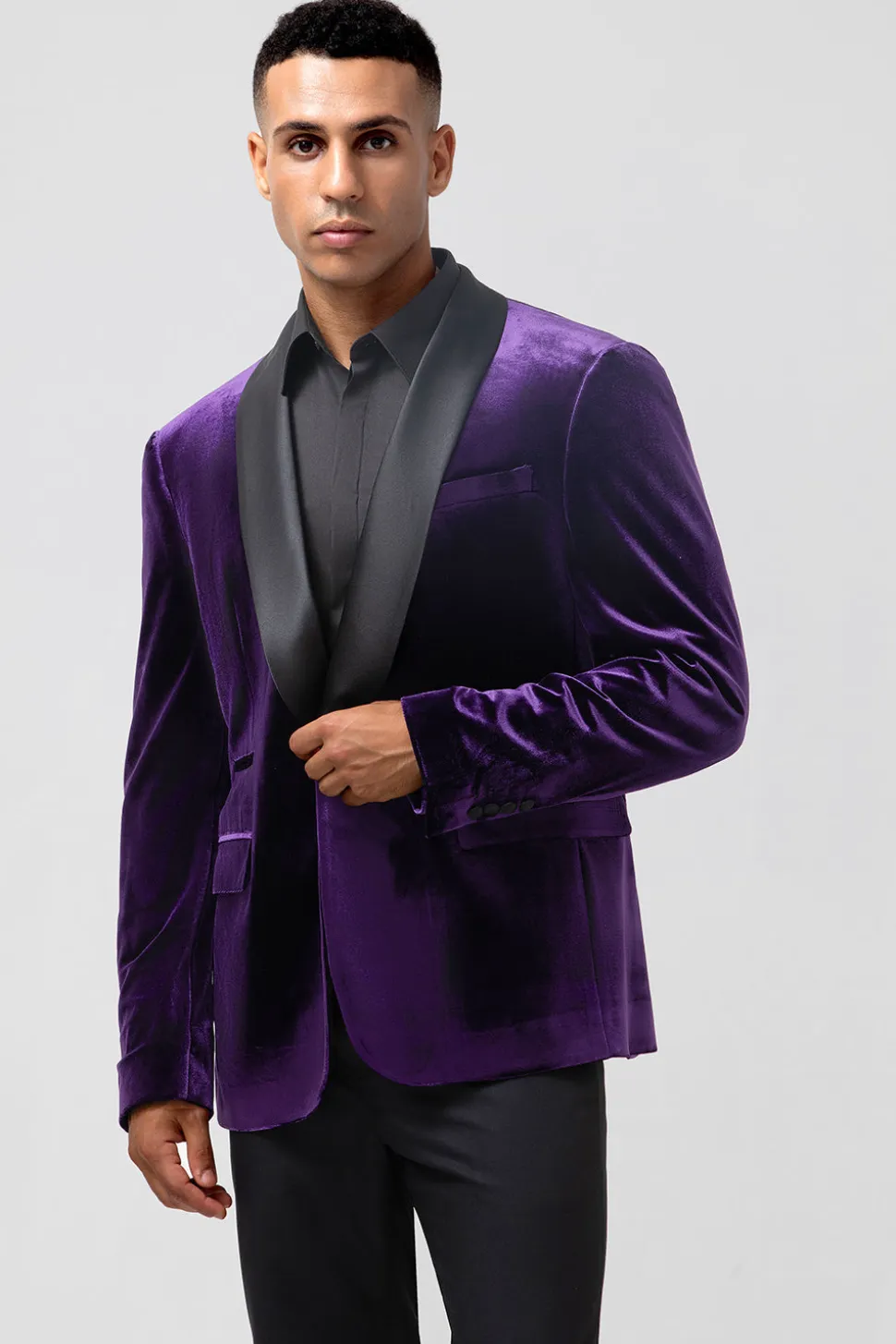 Roxo Escuro Xale Lapela Um Botão Masculino Prom Blazer