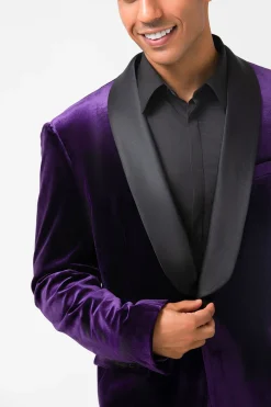 Roxo Escuro Xale Lapela Um Botão Masculino Prom Blazer