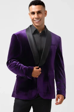 Roxo Escuro Xale Lapela Um Botão Masculino Prom Blazer