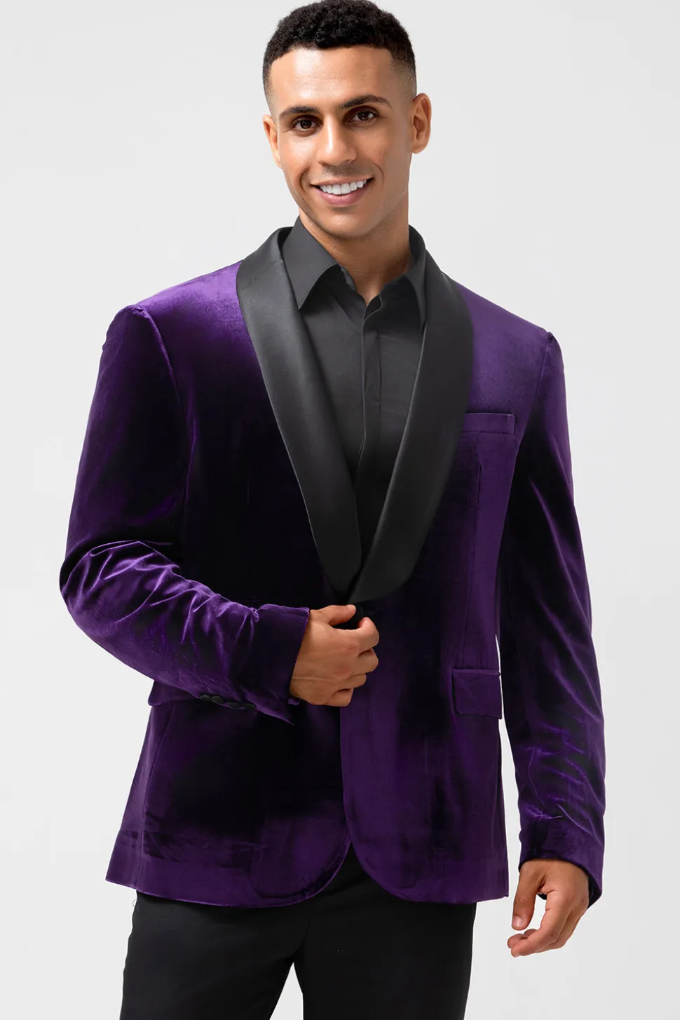 Roxo Escuro Xale Lapela Um Botão Masculino Prom Blazer