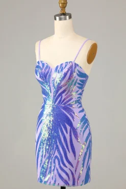 Roxo Esparguete Alças Bodycon Bodycon Homecoming Dress