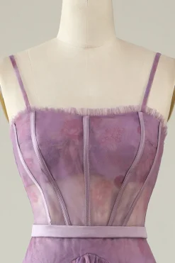 Roxo Estampado A Line Vestido de Baile