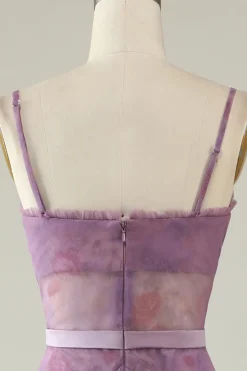 Roxo Estampado A Line Vestido de Baile