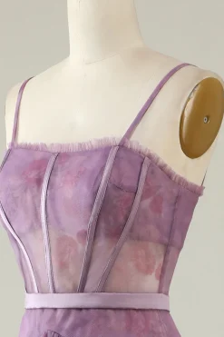 Roxo Estampado A Line Vestido de Baile