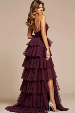 Roxo Linha-A Alças Finas Tule Longo Vestido de Baile com Fenda