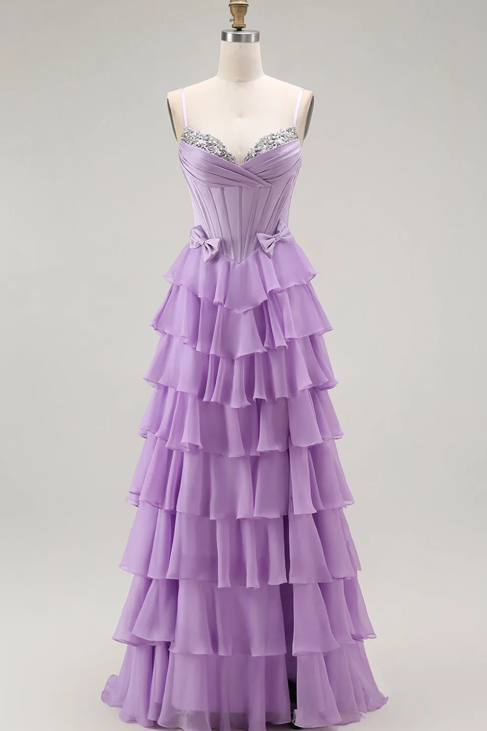 Roxo Linha-A Espartilho Babados Longos Vestido De Baile com Renda