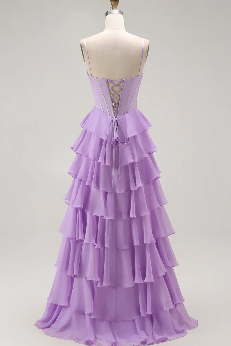 Roxo Linha-A Espartilho Babados Longos Vestido De Baile com Renda
