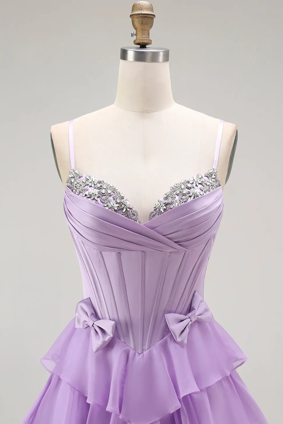 Roxo Linha-A Espartilho Babados Longos Vestido De Baile com Renda