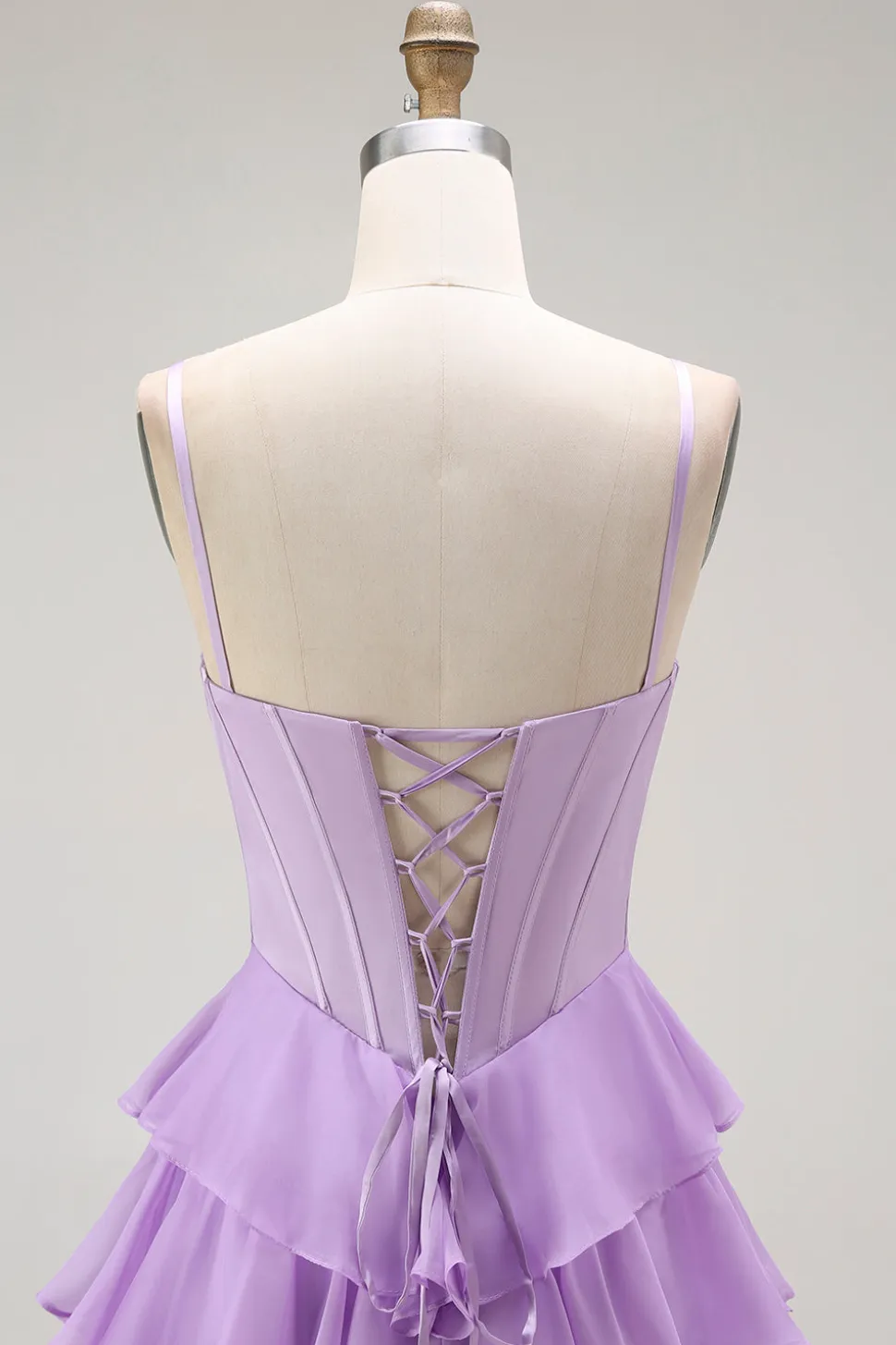 Roxo Linha-A Espartilho Babados Longos Vestido De Baile com Renda