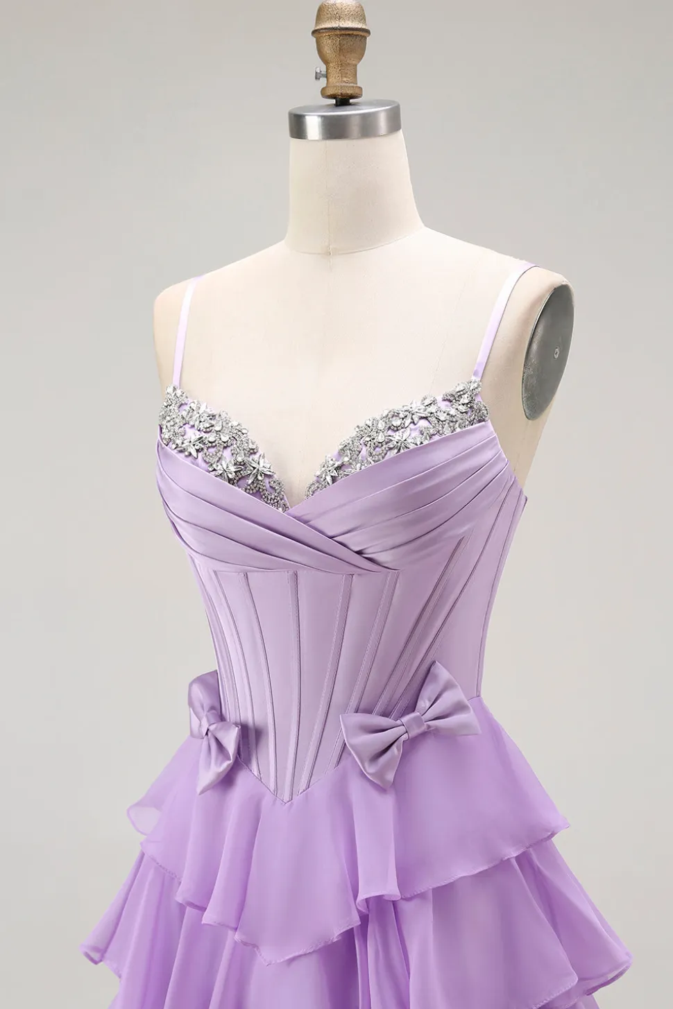 Roxo Linha-A Espartilho Babados Longos Vestido De Baile com Renda