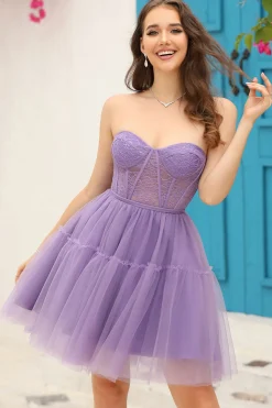 Roxo Mangas Compridas A-Line Vestido de Cocktail