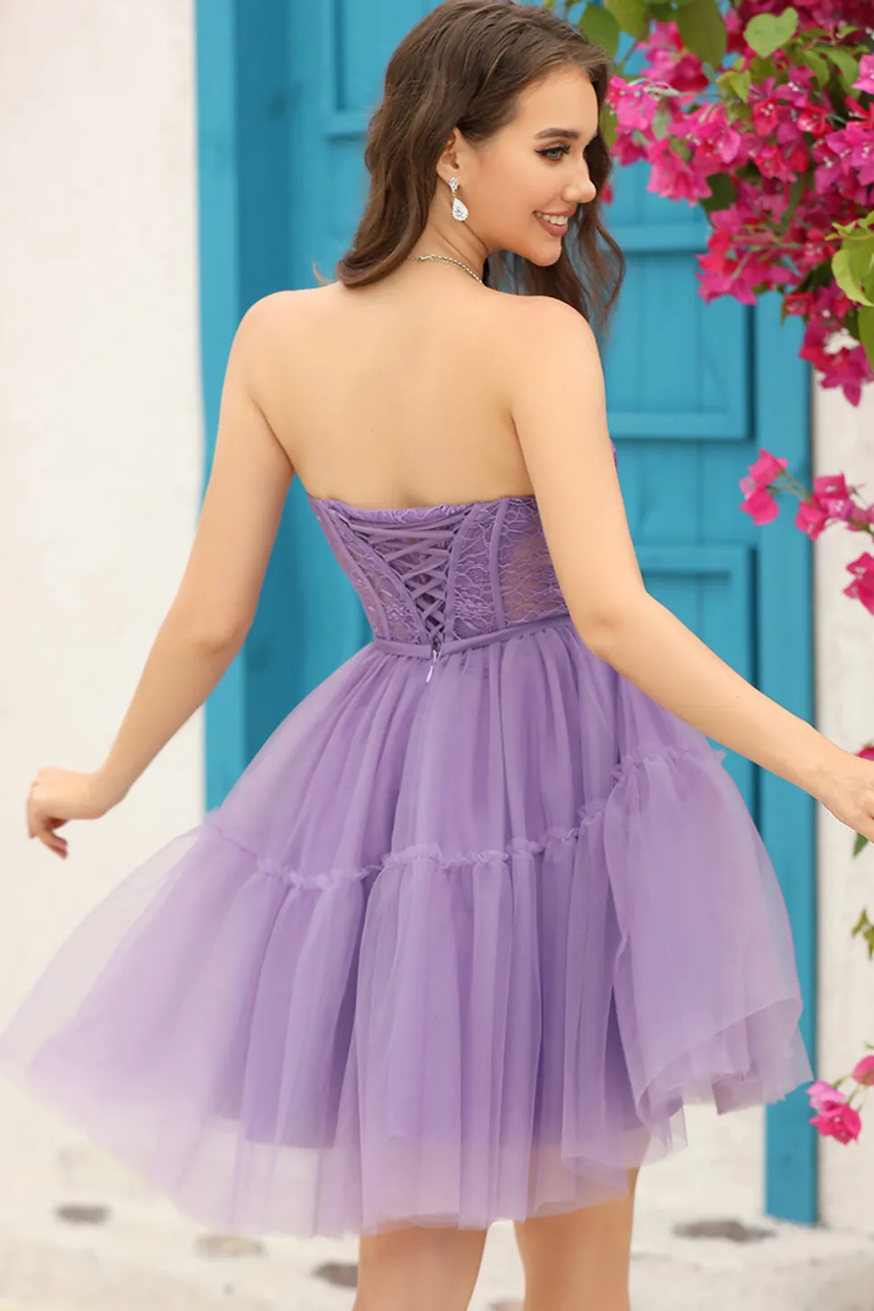 Roxo Mangas Compridas A-Line Vestido de Cocktail