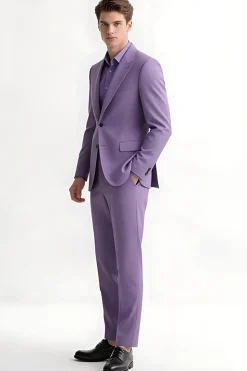 Roxo Pico Lapela Slim Fit 2 Peças Ternos Masculinos