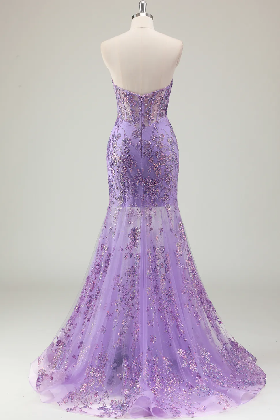 Roxo Sereia Corset Strapless Long Prom Dress com Appliques