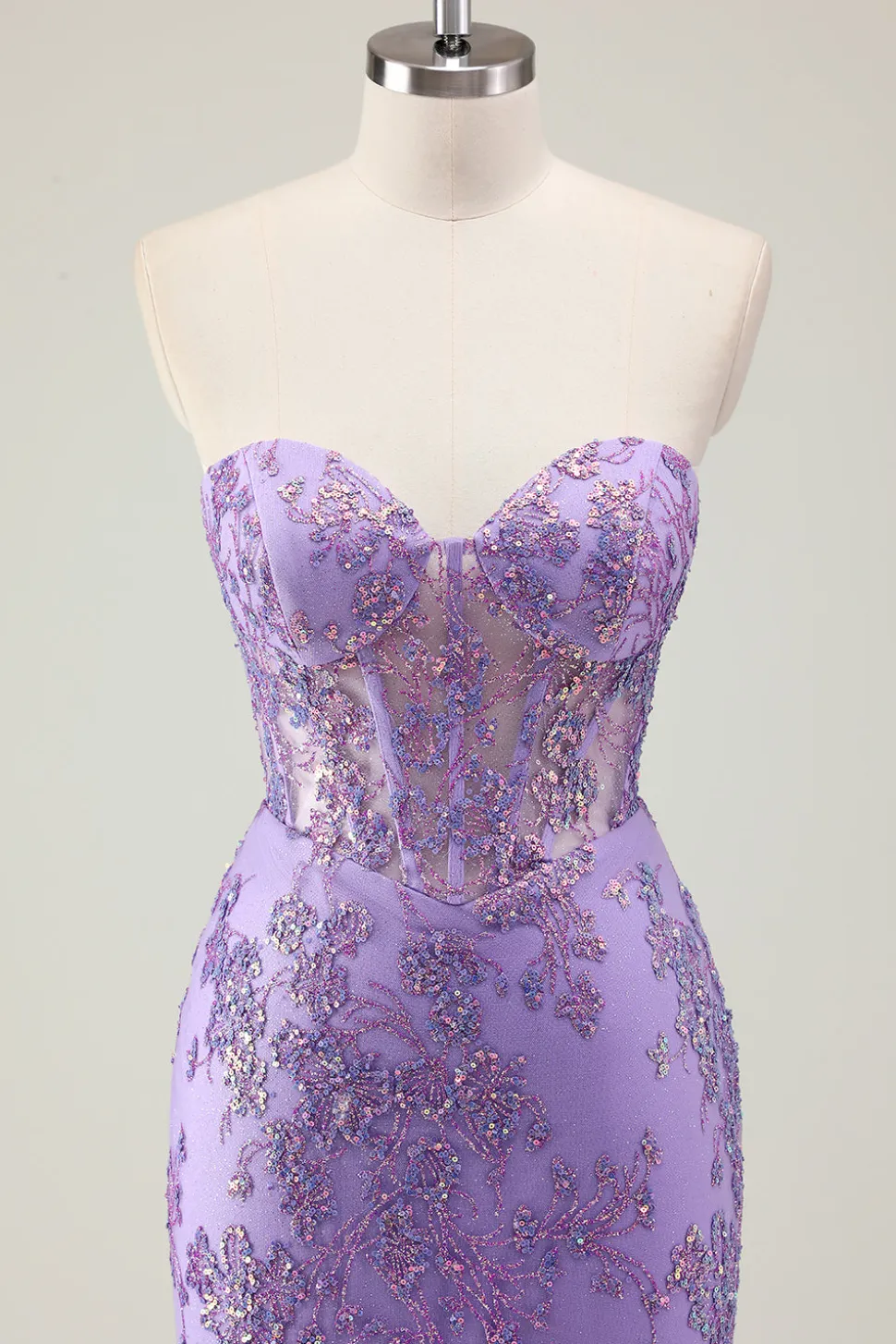 Roxo Sereia Corset Strapless Long Prom Dress com Appliques