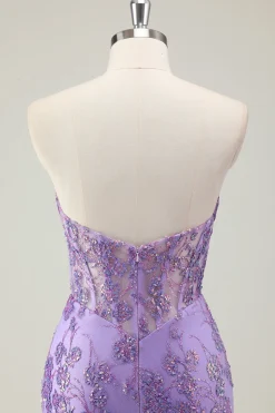 Roxo Sereia Corset Strapless Long Prom Dress com Appliques