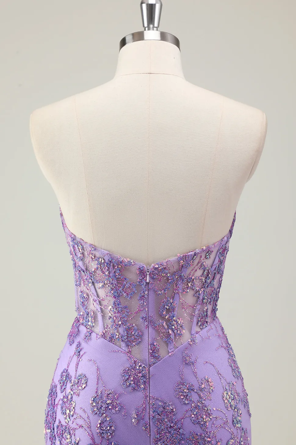 Roxo Sereia Corset Strapless Long Prom Dress com Appliques