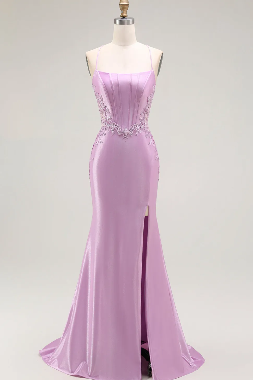 Roxo Sereia Espaguete Alças Finas Longos Vestido De Baile Com Fenda