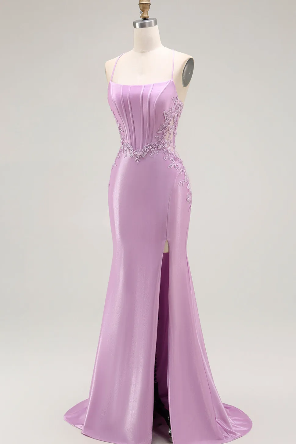 Roxo Sereia Espaguete Alças Finas Longos Vestido De Baile Com Fenda