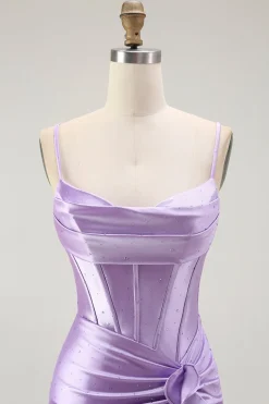 Roxo Sereia Espartilho Ruched LongosVestido De Baile com Fenda